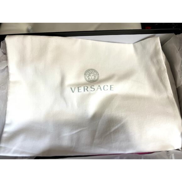 Versace Medusa Biggie Satin Embellished Platform Slide Sandals Pink Size 8.5 NWB - Picture 14 of 16